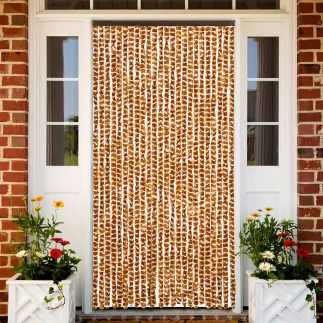 Berkfield Home Fly Curtain Ochre & White 100x230 cm Chenille in Yellow - image 1