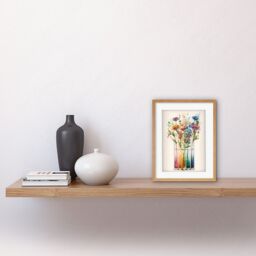 "Artery8 Wall Art Print Wildflower Glass Test Tubes Rainbow Colour Water Artwork Framed 9X7 Inch in Beige - Size: W7"" x H9""" - thumbnail 2