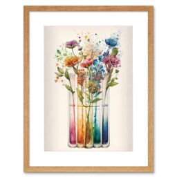"Artery8 Wall Art Print Wildflower Glass Test Tubes Rainbow Colour Water Artwork Framed 9X7 Inch in Beige - Size: W7"" x H9""" - thumbnail 1