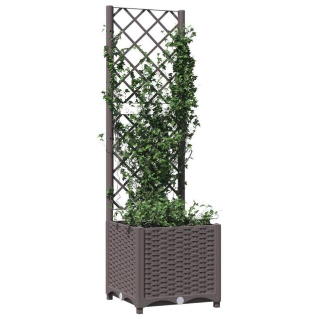 Berkfield Home Garden Planter with Trellis Brown 40x40x136 cm PP - Size: 40 x 40 x 136 cm - image 1