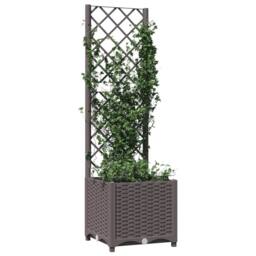 Berkfield Home Garden Planter with Trellis Brown 40x40x136 cm PP - Size: 40 x 40 x 136 cm - thumbnail 1
