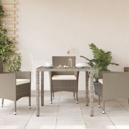 Berkfield Home Garden Table with Glass Top Light Grey 90x90x75 cm Poly Rattan - Size: 90 x 90 x 75 cm - thumbnail 3