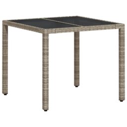 Berkfield Home Garden Table with Glass Top Light Grey 90x90x75 cm Poly Rattan - Size: 90 x 90 x 75 cm - thumbnail 2