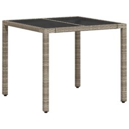 Berkfield Home Garden Table with Glass Top Light Grey 90x90x75 cm Poly Rattan - Size: 90 x 90 x 75 cm - thumbnail 7