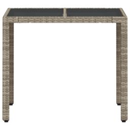 Berkfield Home Garden Table with Glass Top Light Grey 90x90x75 cm Poly Rattan - Size: 90 x 90 x 75 cm - thumbnail 5