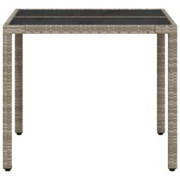 Berkfield Home Garden Table with Glass Top Light Grey 90x90x75 cm Poly Rattan - Size: 90 x 90 x 75 cm - thumbnail 6