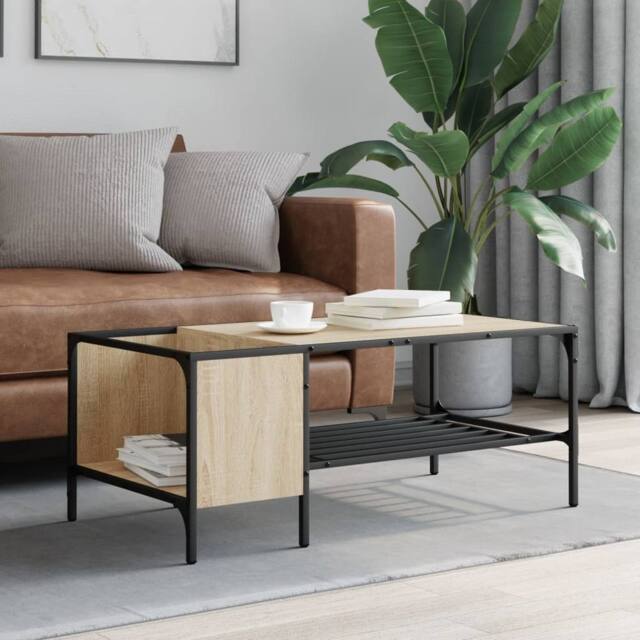 Berkfield Home Decorative Coffee Table with Rack Sonoma Oak 100x51x40 cm Enginee in Light Oak - Size: 100 x 51 x 40 cm - image 1