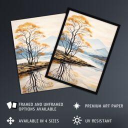 "Artery8 Wall Art Print Loch Lomond Reflections Scotland Ben Lomond Calm Artwork Painting Art Framed in Black - Size: W12"" x H16""" - thumbnail 2