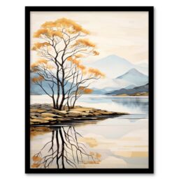 "Artery8 Wall Art Print Loch Lomond Reflections Scotland Ben Lomond Calm Artwork Painting Art Framed in Black - Size: W12"" x H16""" - thumbnail 1