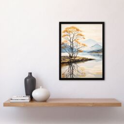 "Artery8 Wall Art Print Loch Lomond Reflections Scotland Ben Lomond Calm Artwork Painting Art Framed in Black - Size: W12"" x H16""" - thumbnail 4