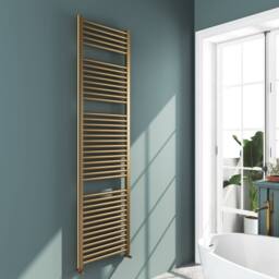 Bathroom Kingdom Omata Brushed Brass Straight Heated Towel Rail 1800x500mm in Gold