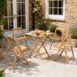 Voltico Tramontina 5 Piece Folding Wooden Garden Bistro Set with 4 Chairs Brand in Light Brown - thumbnail 2