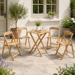 Voltico Tramontina 5 Piece Folding Wooden Garden Bistro Set with 4 Chairs Brand in Light Brown