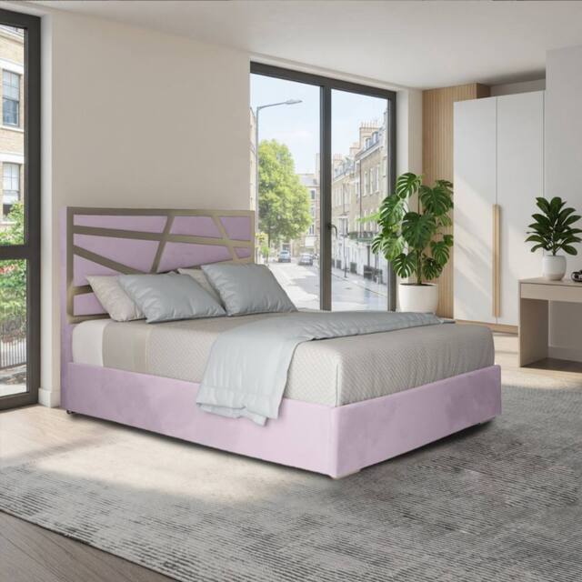 Casani Enborne Upholstered Soft Velvet Pink Metal Designer Bed Frame - Size: Single - image 1