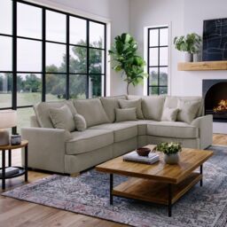 The Great Sofa Company Ophelia Right Hand Facing Chenille Corner Sofa in Stone - Size: 3 Seater