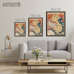 "Artery8 1948 Map Associated States of Indochina Framed Canvas Wall Art Print in Red - Size: W12"" x H16""" - thumbnail 4