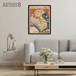 "Artery8 1948 Map Associated States of Indochina Framed Canvas Wall Art Print in Red - Size: W12"" x H16""" - thumbnail 3