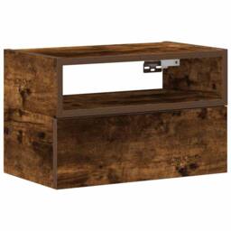 Berkfield Home Wall-mounted Bedside Cabinet Smoked Oak 45x26x28.5 cm in Brown - thumbnail 1