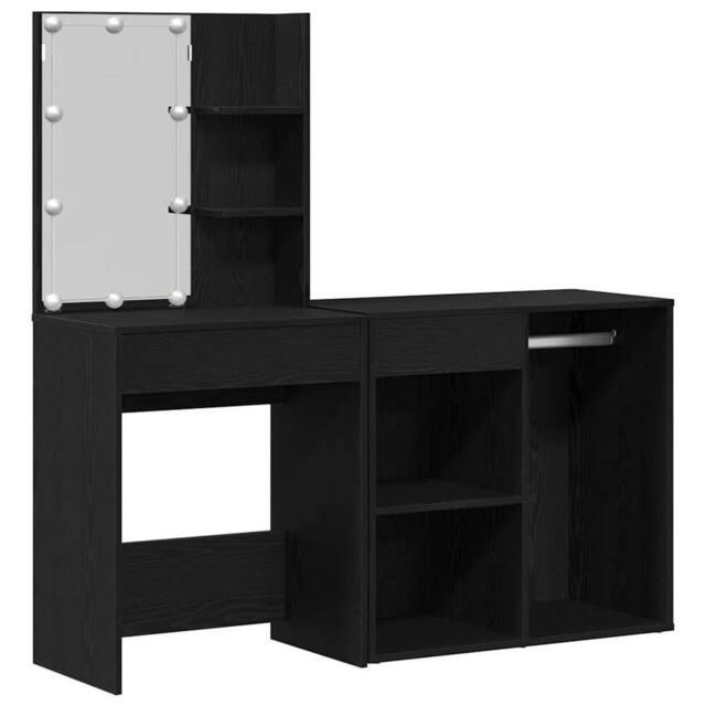 Berkfield Home Dressing Table with LED & Cabinet Black Oak Engineered Wood - image 1