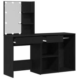 Berkfield Home Dressing Table with LED & Cabinet Black Oak Engineered Wood - thumbnail 6