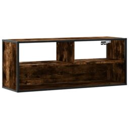 Berkfield Home TV Cabinet Smoked Oak 100x31x39.5 cm Engineered Wood & Metal in Brown - thumbnail 2