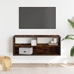 Berkfield Home TV Cabinet Smoked Oak 100x31x39.5 cm Engineered Wood & Metal in Brown - thumbnail 3