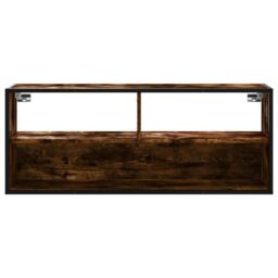 Berkfield Home TV Cabinet Smoked Oak 100x31x39.5 cm Engineered Wood & Metal in Brown - thumbnail 4