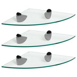 Harbour Housewares 3x Floating Glass Corner Shelves - 30cm Bathroom Storage Display Unit in Black