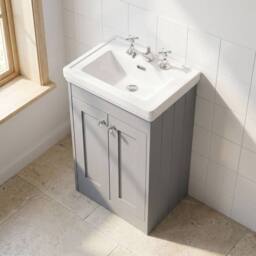 Balterley 500mm Floor Standing 2 Door Unit with Basin 3 Tap Hole - Satin Grey - thumbnail 3