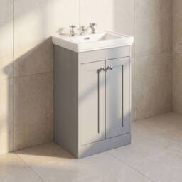 Balterley 500mm Floor Standing 2 Door Unit with Basin 3 Tap Hole - Satin Grey - thumbnail 4