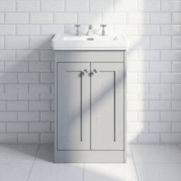 Balterley 500mm Floor Standing 2 Door Unit with Basin 3 Tap Hole - Satin Grey - thumbnail 6