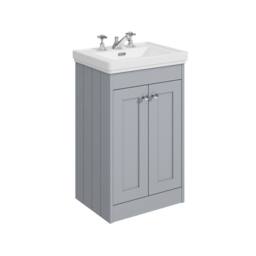Balterley 500mm Floor Standing 2 Door Unit with Basin 3 Tap Hole - Satin Grey - thumbnail 1