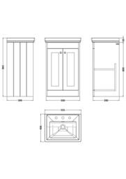 Balterley 500mm Floor Standing 2 Door Unit with Basin 3 Tap Hole - Satin Grey - thumbnail 2