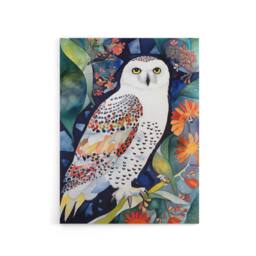 "Artery8 Snowy Owl On Blooming Tree Folk Art Canvas Wall Art Print - Size: W24"" x H32""" - thumbnail 1