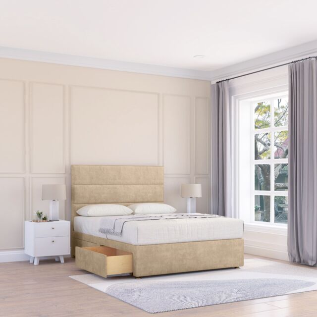 "Sloomy Texas Divan Bed Base 2 Drawers & 54"" Floor Standing Headboard in Cream - Size: Small Single" - image 1