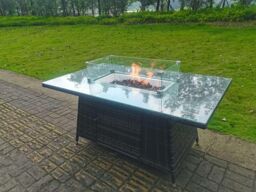Fimous Outdoor Rattan High Back Sofa Set Gas Fire Pit Dining Table Gas Heater Burner 6 Seater in Dark Grey - thumbnail 4