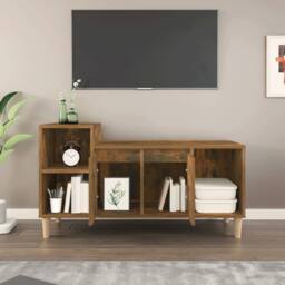 Berkfield Home TV Cabinet Smoked Oak 100x35x55 cm Engineered Wood in Brown - Size: 100 x 35 x 55 cm - thumbnail 1