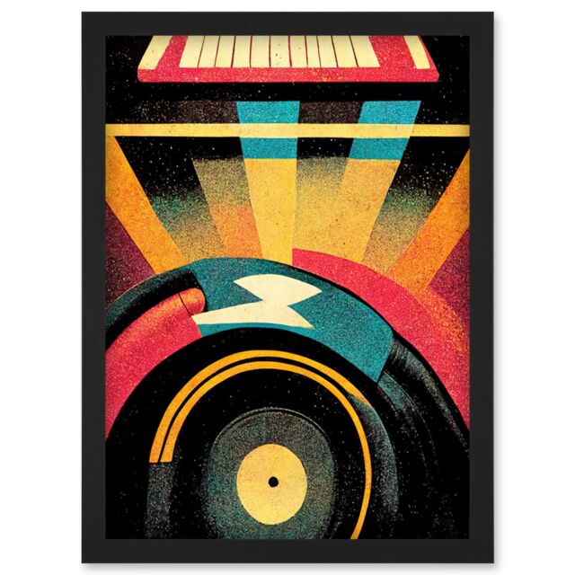 Artery8 Retro Record Player DJ Decks Turntable Abstract Print Artwork Framed Wall Art Print A4 in Black - image 1