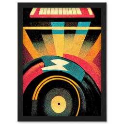 Artery8 Retro Record Player DJ Decks Turntable Abstract Print Artwork Framed Wall Art Print A4 in Black - thumbnail 1
