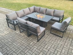Fimous Aluminium 10 Seater Lounge Corner Sofa Outdoor Garden Furniture Sets Gas Fire Pit Dining Table Set Dark Grey - thumbnail 2