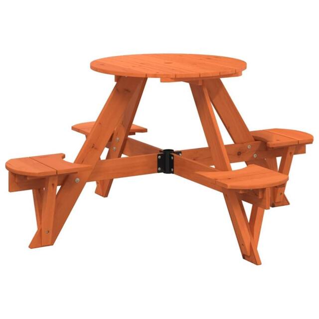 Berkfield Home Picnic Table for 4 Kids with Umbrella Hole Round Solid Wood Fir in Brown - image 1