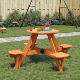 Berkfield Home Picnic Table for 4 Kids with Umbrella Hole Round Solid Wood Fir in Brown - thumbnail 2