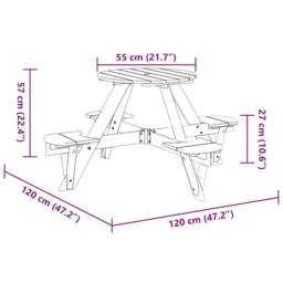 Berkfield Home Picnic Table for 4 Kids with Umbrella Hole Round Solid Wood Fir in Brown - thumbnail 8