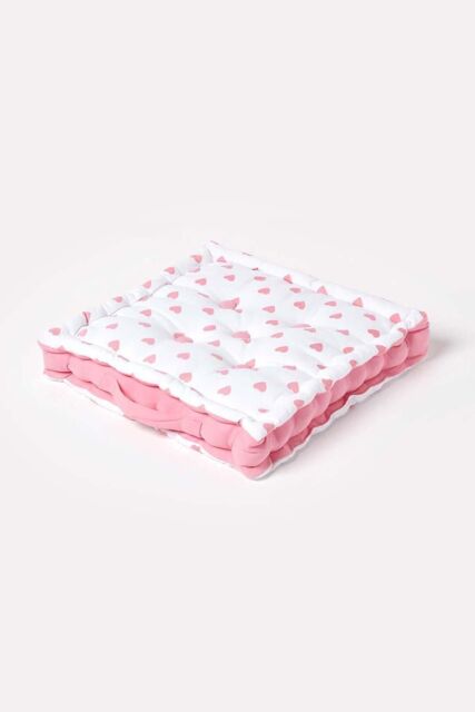Homescapes Cotton Hearts Floor Cushion in Pink - Size: 50 cm x 50 cm - image 1