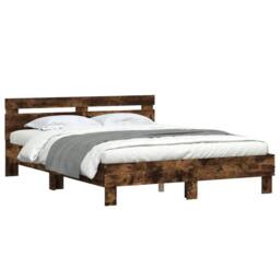 Berkfield Home Bed Frame with LED without Mattress Smoked Oak 140x200 cm in Brown - thumbnail 3