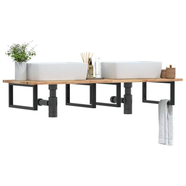 Berkfield Home Basin Shelf Wall Mounted Steel & Solid Wood Acacia in Brown - image 1