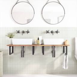 Berkfield Home Basin Shelf Wall Mounted Steel & Solid Wood Acacia in Brown - thumbnail 3