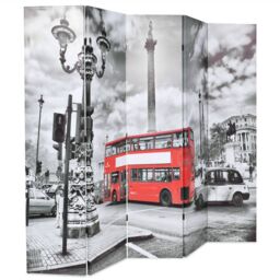 Berkfield Home Folding Room Divider 200x170 cm London Bus Black & White - thumbnail 2