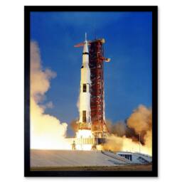 "Artery8 Space NASA Apollo 11 Rocket Launch Lift Off-Photo Framed Art Print in Blue - Size: W12"" x H16""" - thumbnail 1