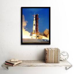 "Artery8 Space NASA Apollo 11 Rocket Launch Lift Off-Photo Framed Art Print in Blue - Size: W12"" x H16""" - thumbnail 2